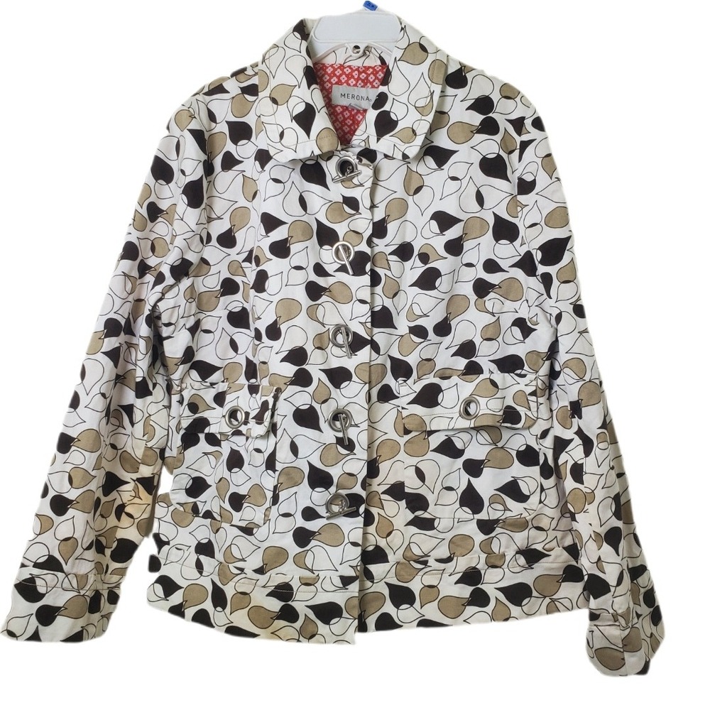 Merona XXL Cream Black Tan Abstract Leaf Print Toggle Jacket Blazer with Pockets